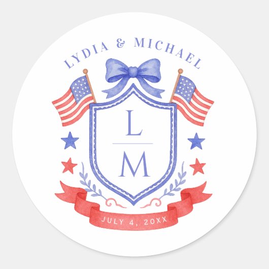 Patriotic Red White & I Do Monogram Wedding Ronde Sticker (Voorkant)