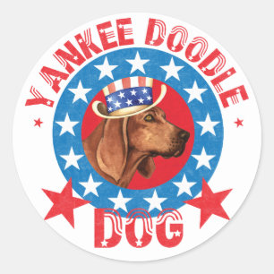 Patriotic Redbone Coonhound Ronde Sticker