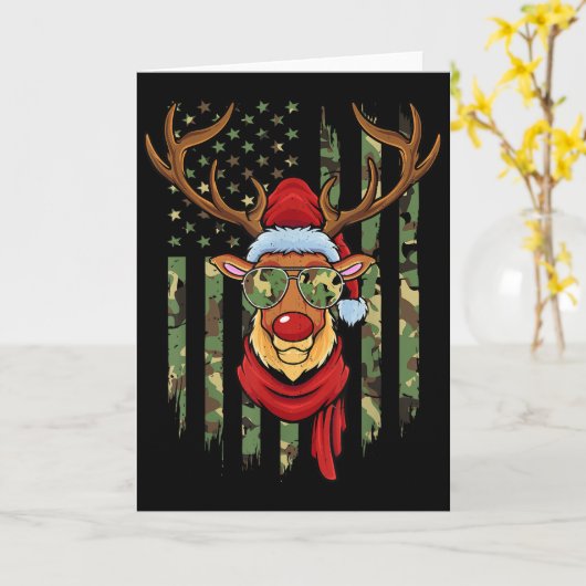 Patriotic Reindeer Camo American Flag Veteran Chri Kaart (Gele Bloem)