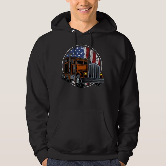 Patriotic Rig – Brown Truck & Flag Hoodie (Voorkant)