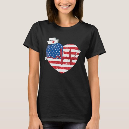 Patriotic RN LPN CNA American Flag July 4th Nurse T-shirt (Voorkant)