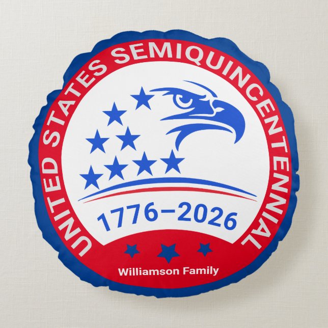 Patriotic Round Pillow • 1776–2026 Family Keepsake Rond Kussen (Voorkant)
