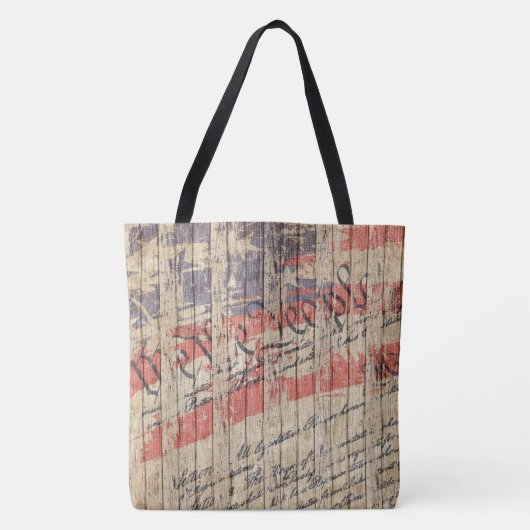 *~* Patriotic Rustic Barnwood Constitutionele Vlag Tote Bag (Voorkant)