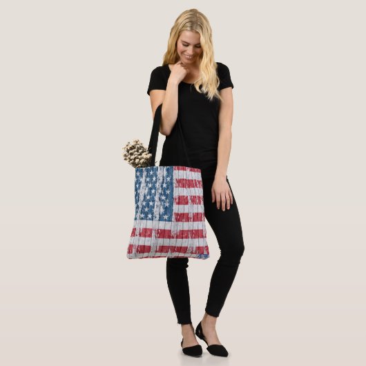 *~* Patriotic Rustic Barnwood USA Flag Tote Bag (Op model)