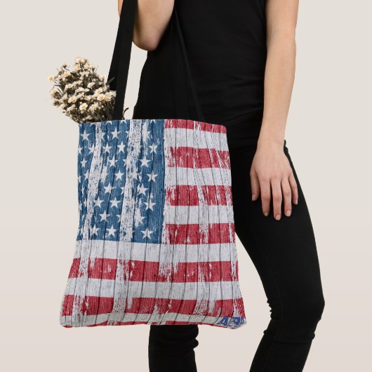 *~* Patriotic Rustic Barnwood USA Flag Tote Bag (Dichtbij)