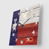 Patriotic Rustic Texas Flag op houtextuur Vierkante Klok (Hoek)