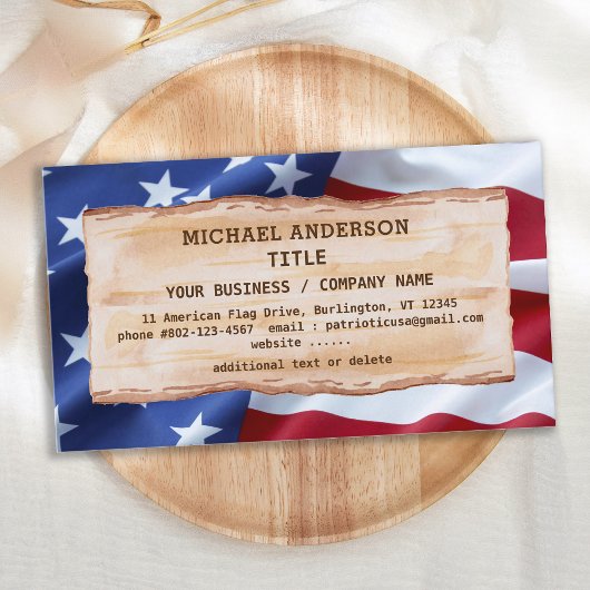 Patriotic Rustic Wood USA Amerikaanse vlag Visitekaartje