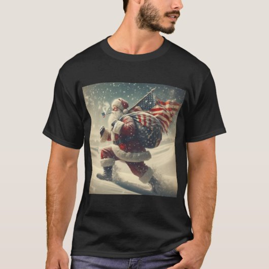 Patriotic Santa Basic Donker T-shirt (Voorkant)