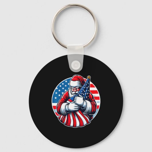 Patriotic Santa Claus For Men Women Usa Flag Chris Sleutelhanger (Voorkant)