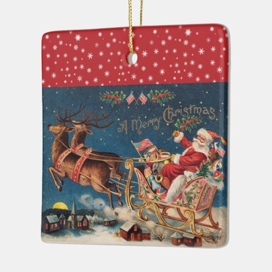 Patriotic Santa Keramisch Ornament (Links)