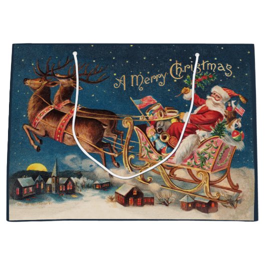 Patriotic Santa Merry kerstcadeautas Groot Cadeauzakje (Voorkant)