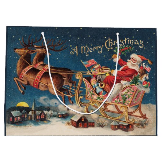 Patriotic Santa Merry kerstcadeautas Groot Cadeauzakje (Achterkant)