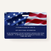 Patriotic Service Dog USA American Flag Photo ID Badge (Achterkant)