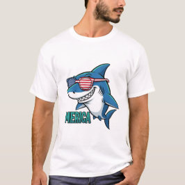 Patriotic Shark 'Merica Funny USA Flag Sunglasses T-shirt