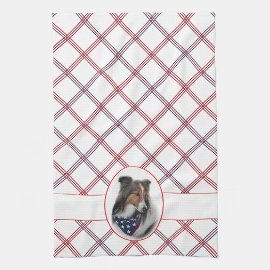 Patriotic Sheltie Kitchen Towel Theedoek (Verticaal)