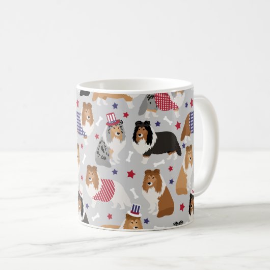 Patriotic Sheltie Shetland Sheepdog Coffee Mok (Voorkant rechts)