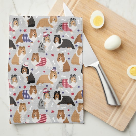 Patriotic Sheltie Shetland Sheepdog Kitchen Towel Theedoek (Quarter Fold)