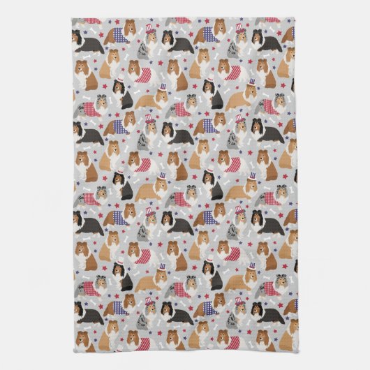 Patriotic Sheltie Shetland Sheepdog Kitchen Towel Theedoek (Verticaal)