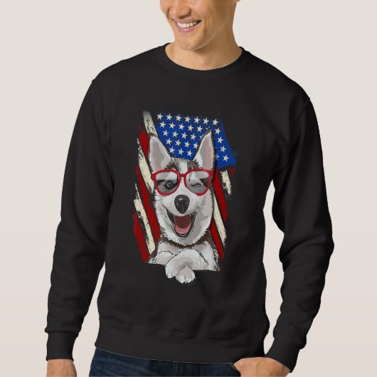 Patriotic Siberian Husky American Flag Dog Trui (Voorkant)