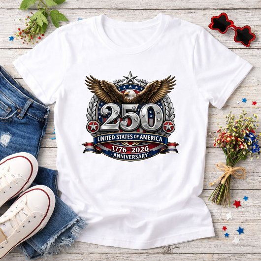 Patriotic Silver Semiquincentennial Emblem T-shirt