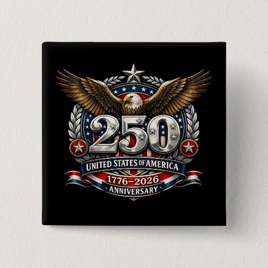 Patriotic Silver Semiquincentennial Emblem Vierkante Button 5,1 Cm (Voorkant)