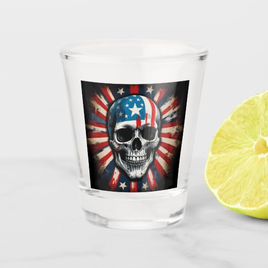 Patriotic Skull: Stars and Stripes Rebellion aange Shot Glas (Voorkant)
