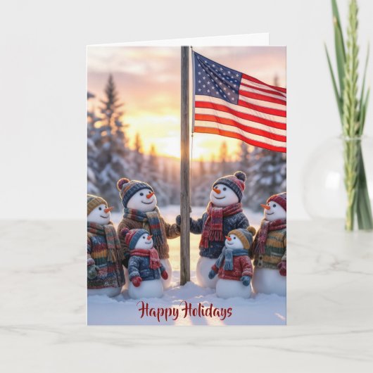Patriotic Snowman Family With American Flag Kaart (Voorkant)