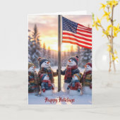 Patriotic Snowman Family With American Flag Kaart (Gele Bloem)