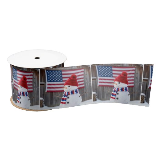Patriotic Snowman With American Flag Satijnen Lint (Spoel)