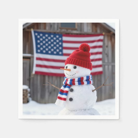 Patriotic Snowman With American Flag Servet (Voorkant)
