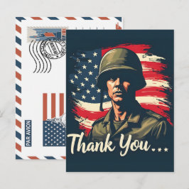 Patriotic Soldier Holding US Flag Postcard Feestdagenkaart