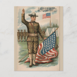 Patriotic Soldier Holding US Flag Postcard Feestdagenkaart