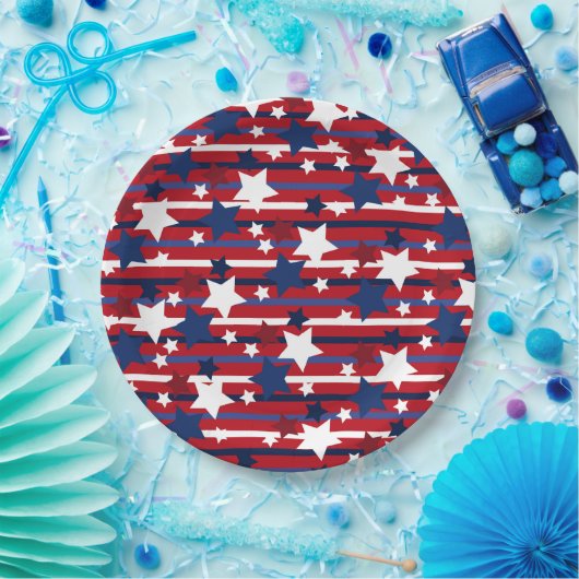 Patriotic Spark: Stars & Stripes in Motion aangeko Papieren Bordje (Feest)