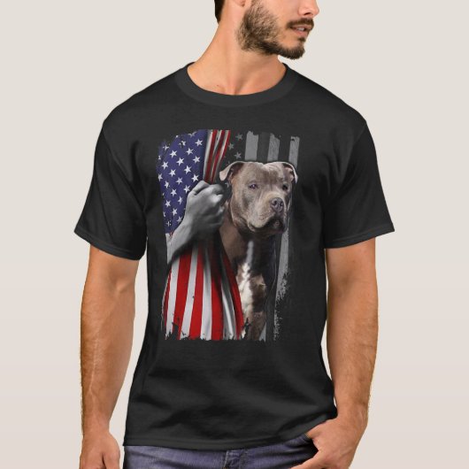 Patriotic Staffordshire Bull Terrier American Flag T-shirt (Voorkant)