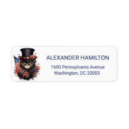 Patriotic Star Spangled Cat Return Address Etiket