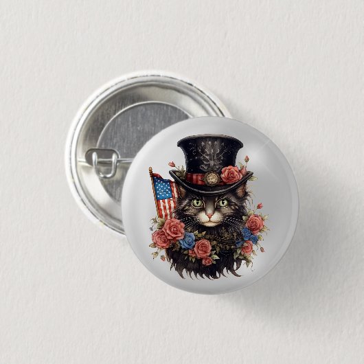 Patriotic Star Spangled Cat Ronde Button 3,2 Cm (Voorkant /achterkant)
