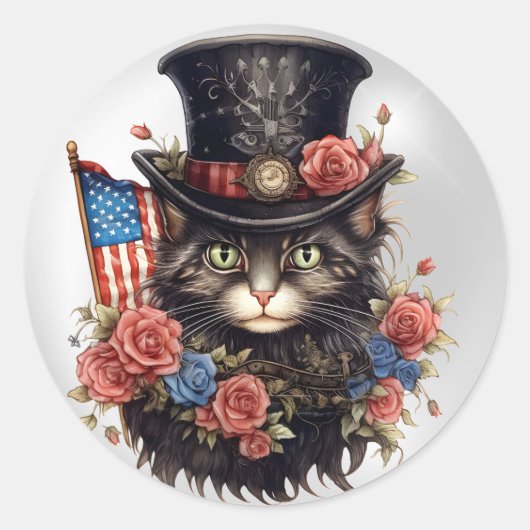 Patriotic Star Spangled Cat Ronde Sticker (Voorkant)