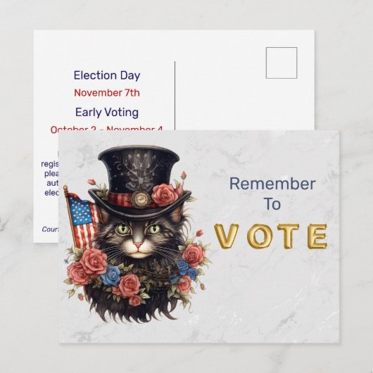 Patriotic Star Spangled Cat Vote Briefkaart (Voorkant / Achterkant)