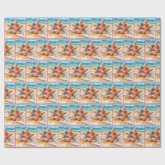 Patriotic Starfish in Beach Sand Cadeaupapier (Vlak)