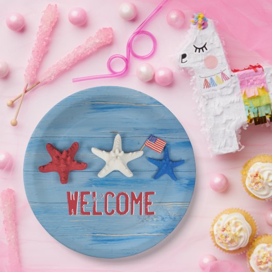 Patriotic Starfish Napkins Papieren Bordje (Feest)