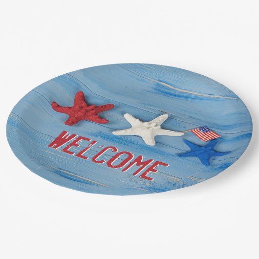 Patriotic Starfish Napkins Papieren Bordje (Gekanteld)