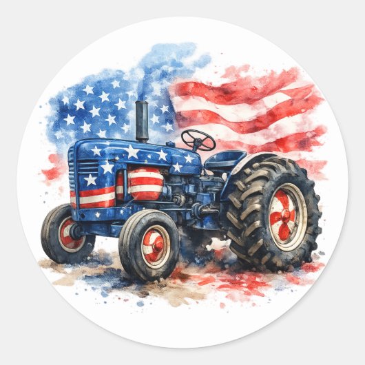 Patriotic Stars and Stripes Tractor Ronde Sticker (Voorkant)