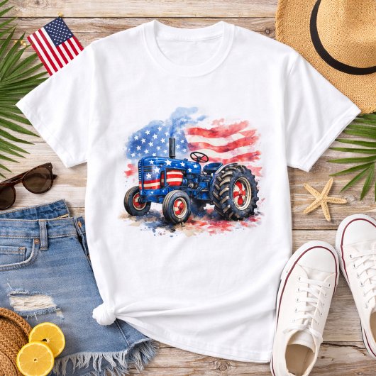 Patriotic Stars and Stripes Tractor T-shirt