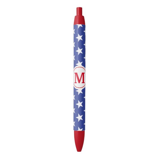 Patriotic Stars Monogrammed Zwarte Inkt Pen (Voorkant Verticaal)
