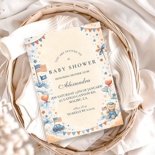 Patriotic Stars & Stripes Baby Shower Kaart