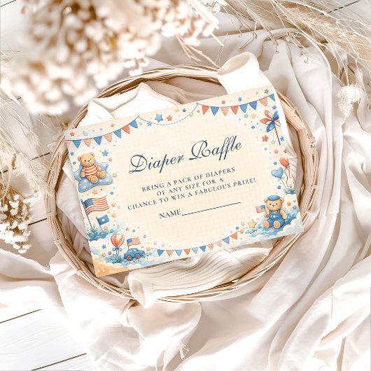 Patriotic Stars & Stripes Diapper Raffle Informatiekaartje