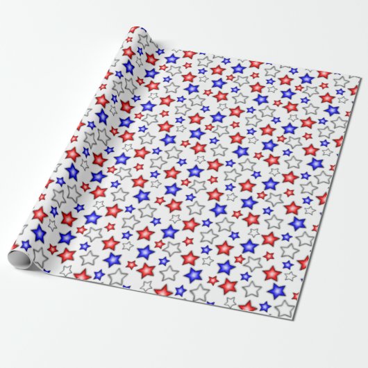 Patriotic Stars - White Wrapping Paper Cadeaupapier (Uitgerold)
