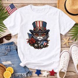 Patriotic Steampunk Cat with Goggles T-shirt