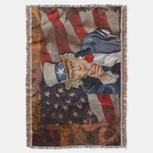 Patriotic Steampunk Sam & US Flag Deken (Voorkant Verticaal)