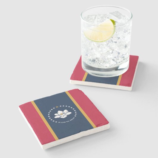 Patriotic stone coaster with Flag of Mississippi Stenen Onderzetter (Zijkant)
